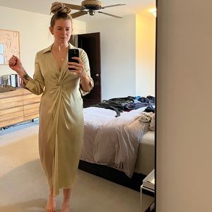 NWT Theory Soft Satin MIDI Dress in Lime, SZ 4